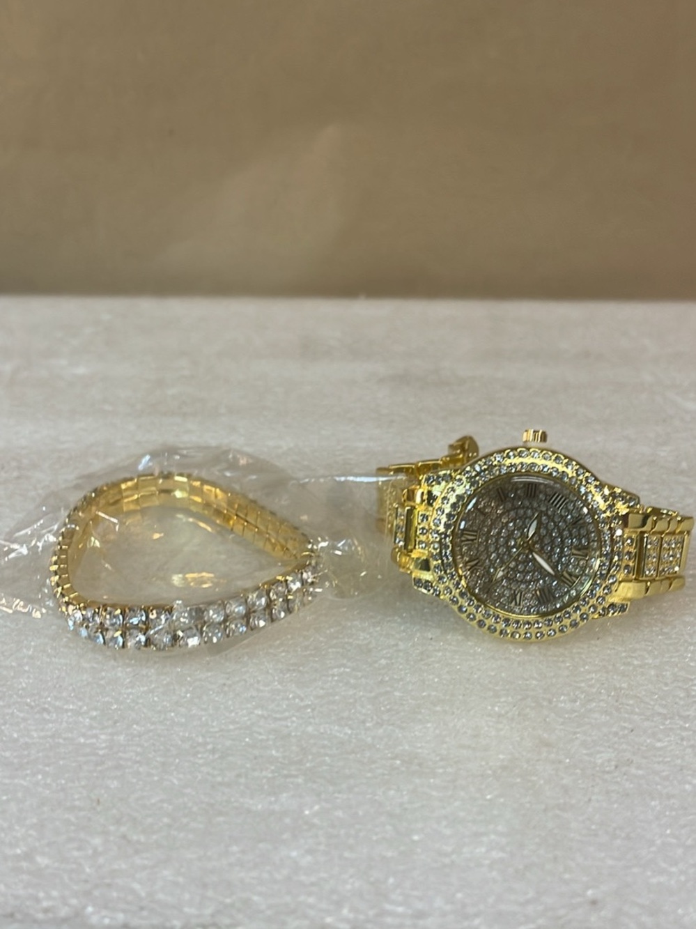 Women's Gold-Tone Crystal Watch and Bracelet Set